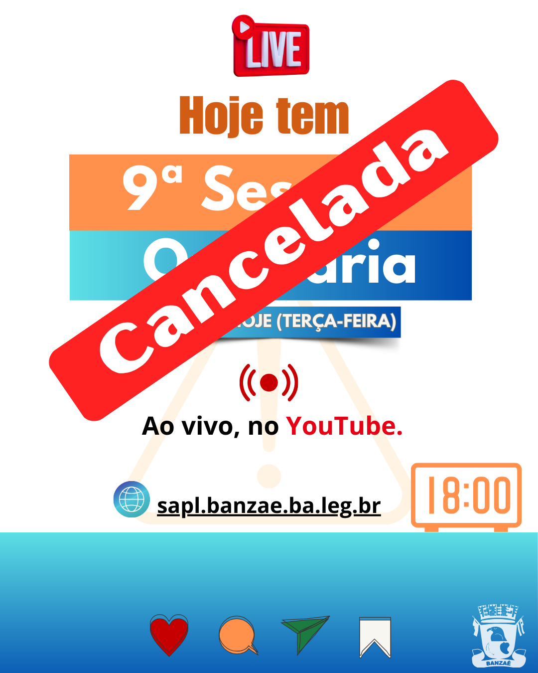 Câmara cancela sessão devido às fortes chuvas 