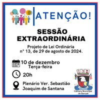 Câmara convoca Sessão Extraordinária para discutir e votar LOA 2025