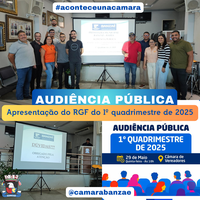 Câmara sedia Audiência Pública - 3⁰ quadrimestre 