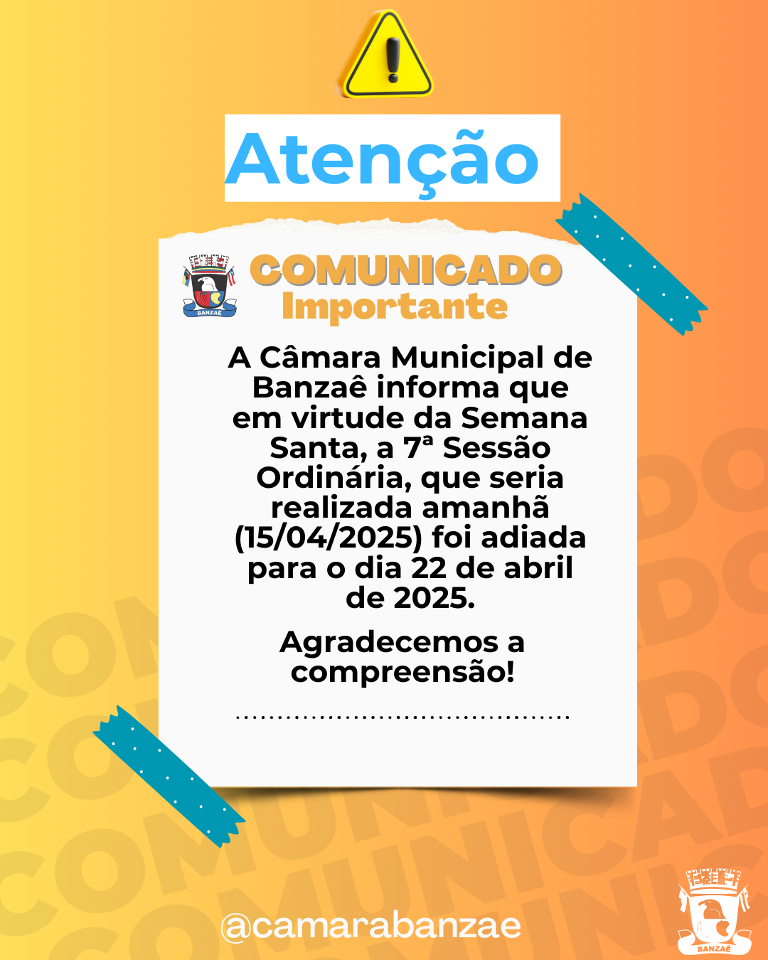 Comunicado - Sessão adiada 