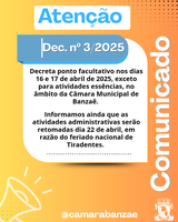 Semana Santa: Câmara de Banzaê decreta ponto facultativos nos 16 e 17 de abril de 2025